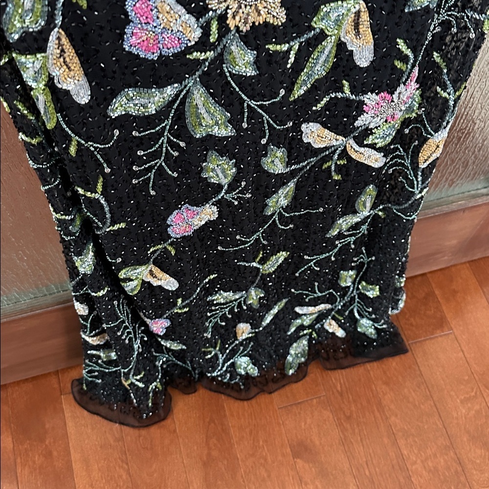 Mac Duggal Floral Beaded Cap Sleeve Evening Gown 5229 Black Multi Size 10 NWT - Picture 10 of 15